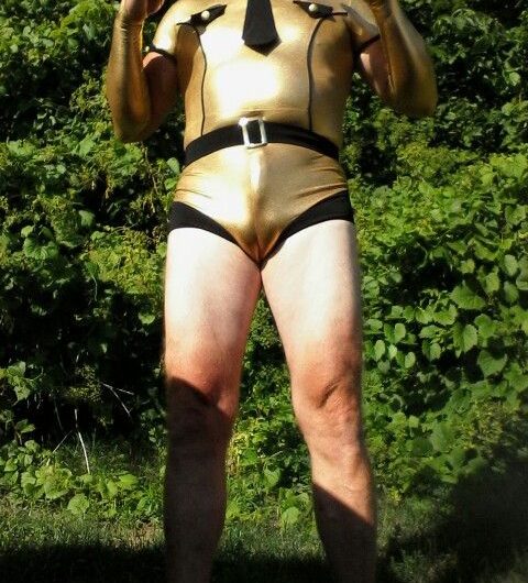 Sissy dressed up outdoors