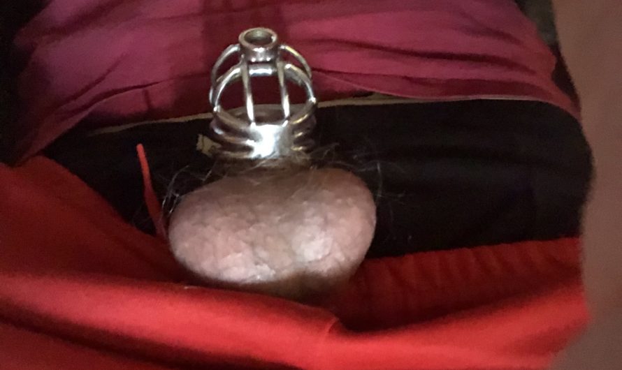 Sissy clit all caged up but too small for the chastity device