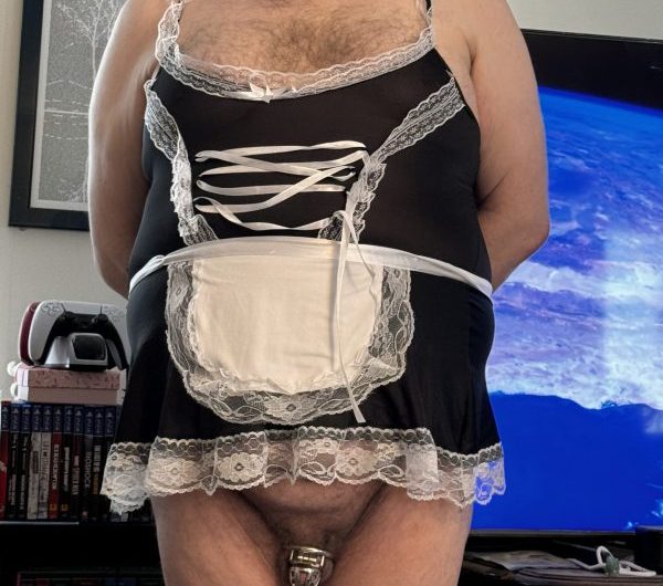 In my new uniform ready for sissy maid duty